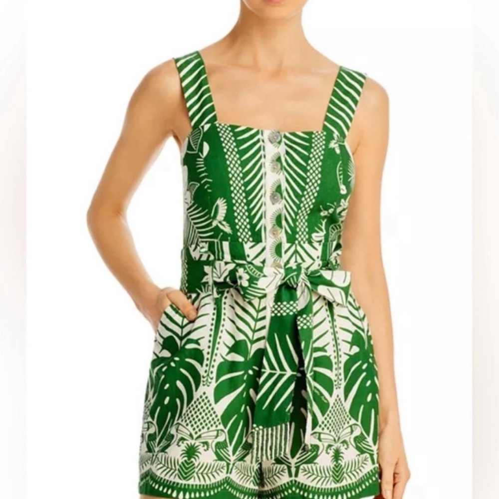 FARM Rio Green and White Botanical Jumpsuit